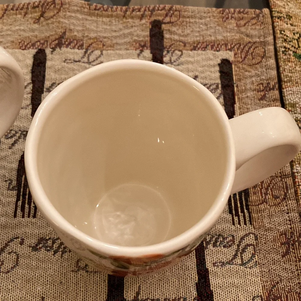Pier 1 Imports Antoinette Floral Cream Hand Painted Earthenware Mugs (2)